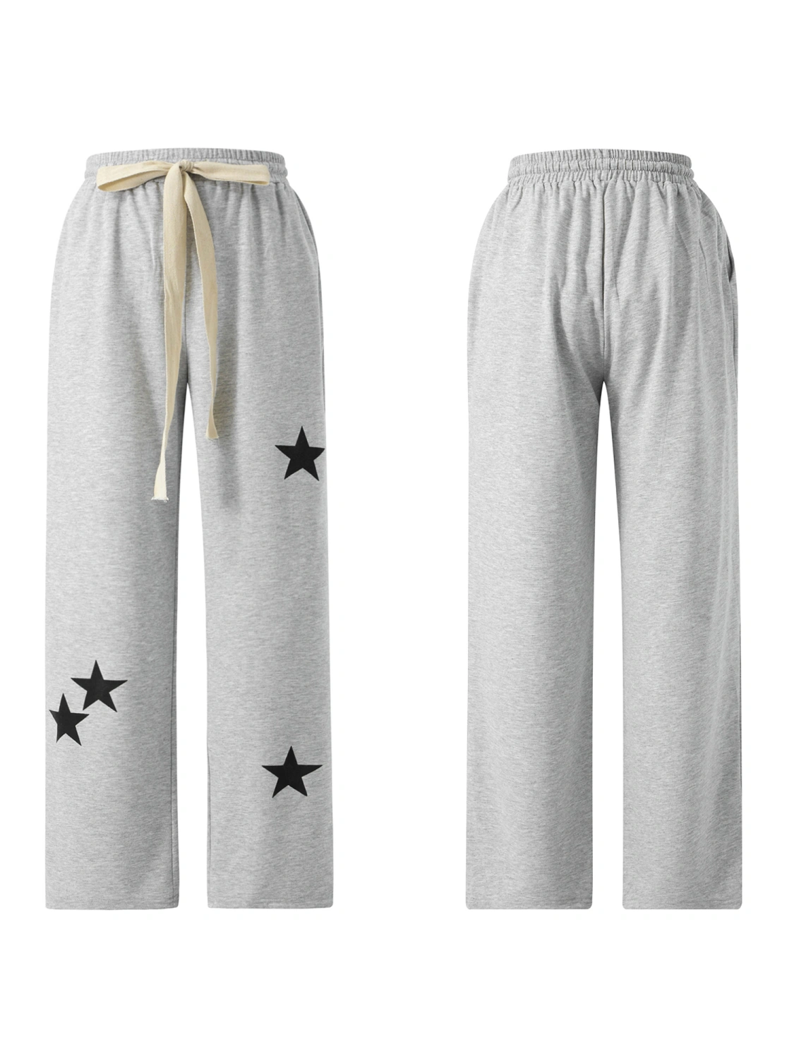 Women Straight Pants Side Pockets Star Print Long Street Trousers