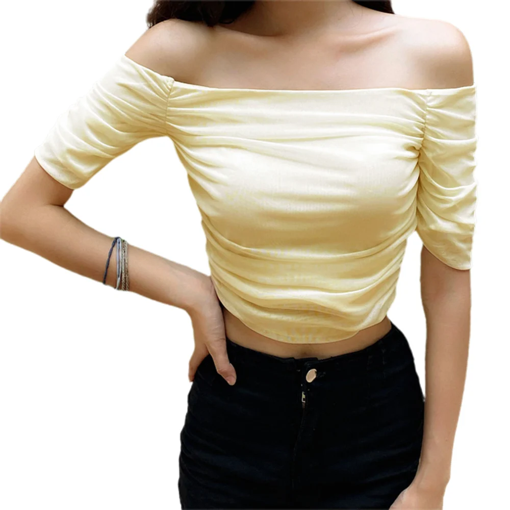 Women Crop Top, Short Sleeve Off-shoulder Ruffed Summer Ladies Tops