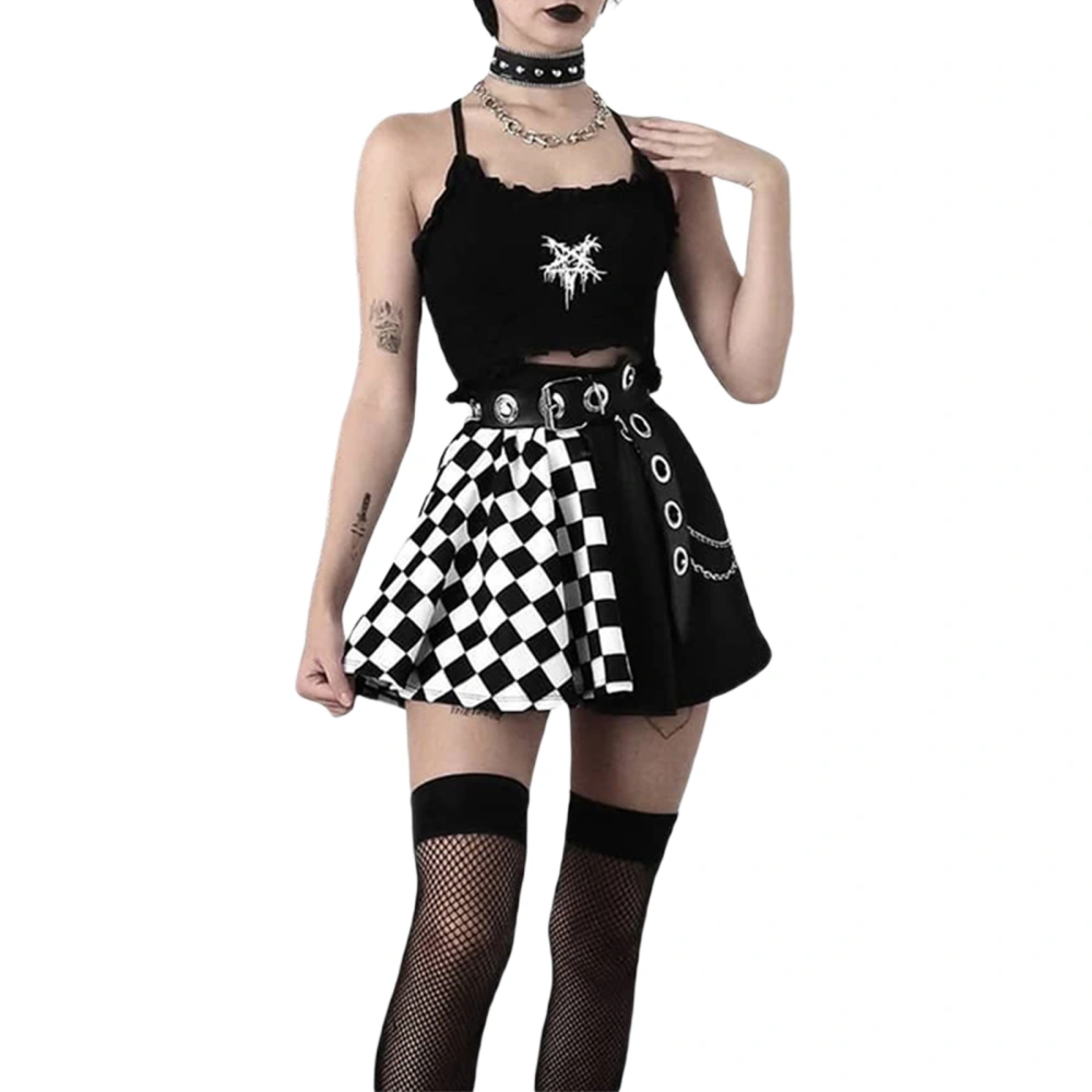 Women's Mini Skater Skirt High Waist Checkerboard Print Flared Skirt