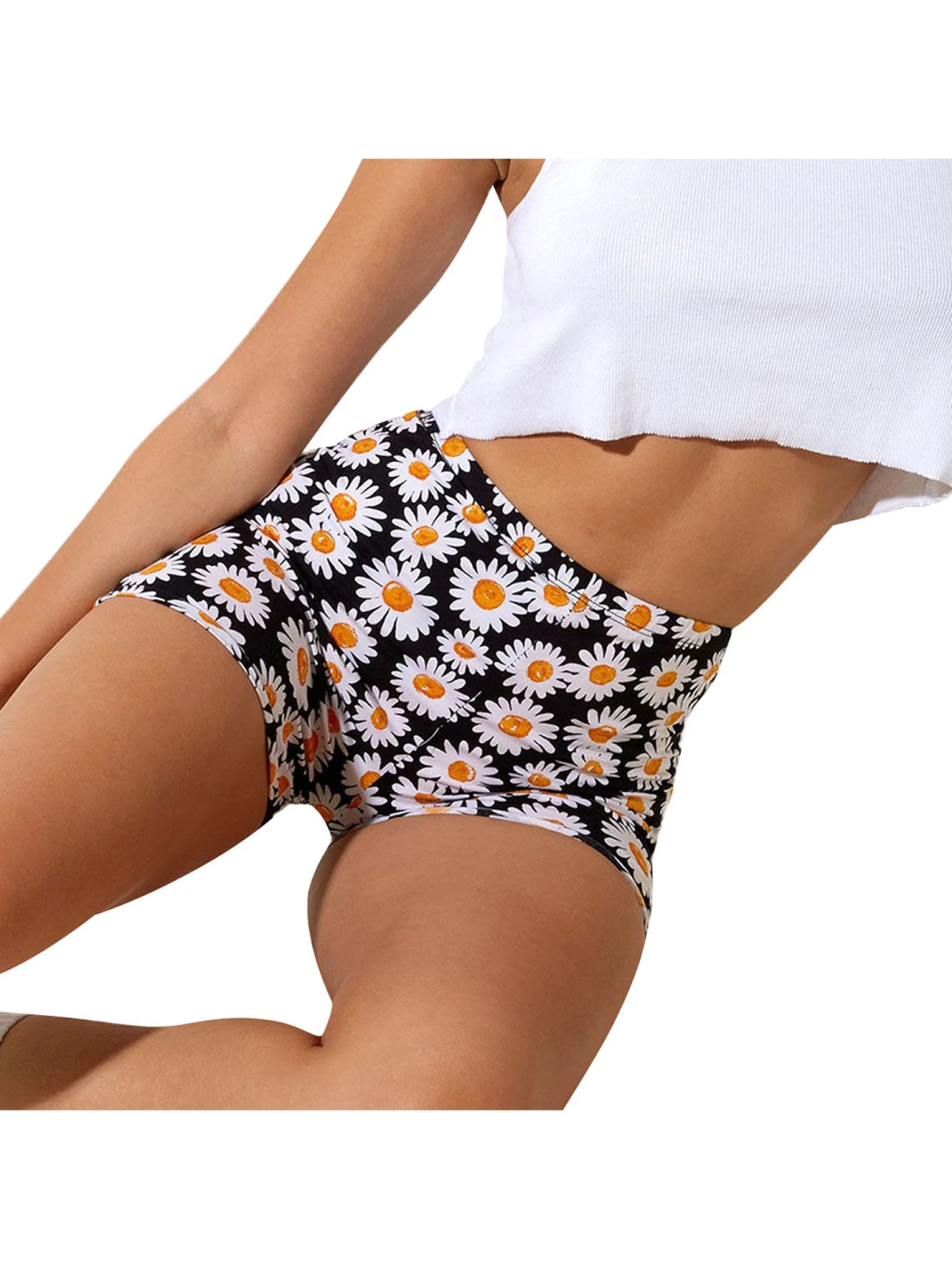 Women’s Summer Little Daisy Printing High Waist Skinny Short Pants