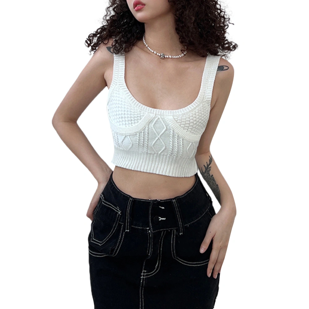 Ladies Crop Tops Knit Sling U-Neck Solid Color Breathable Tank Tops 