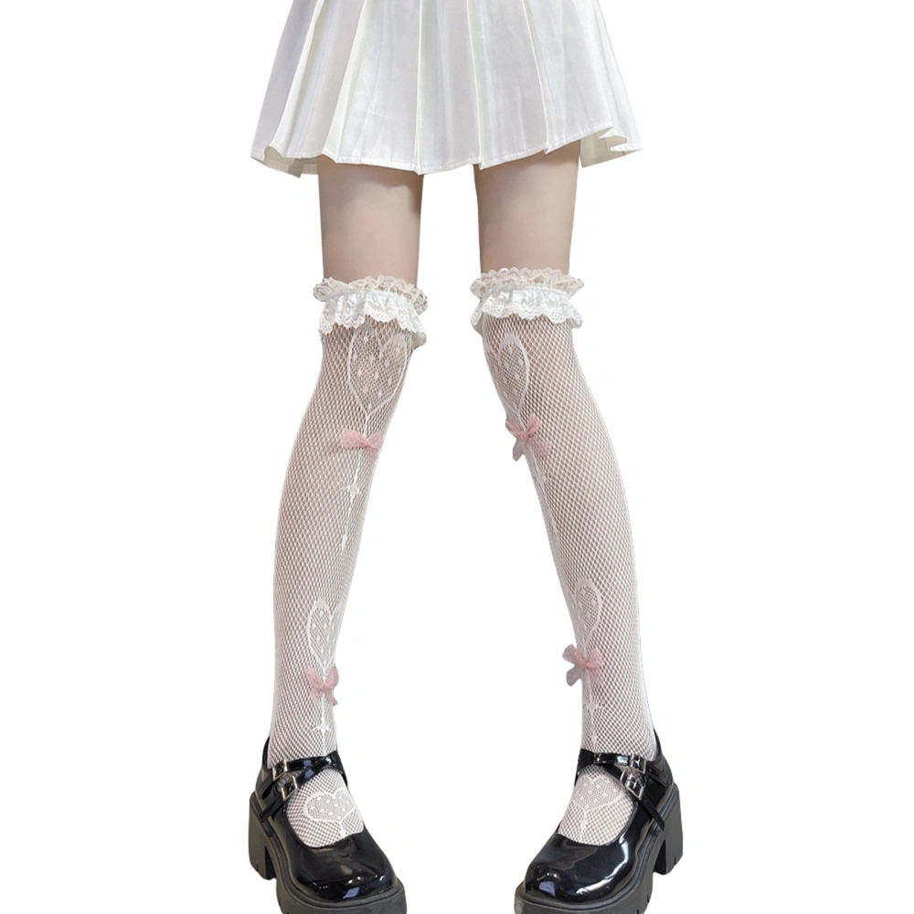 Women's Lace Calf Socks Lolita Bows Knee Stocking for Lady Girls