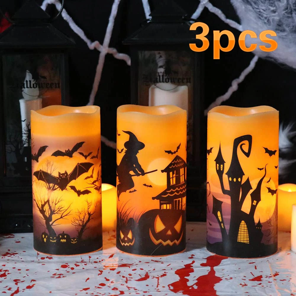 3Pcs Halloween Candles,Flameless Candles Battery Operated