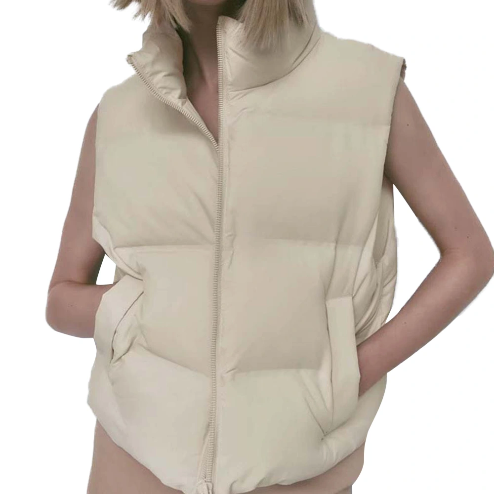 Women Sleeveless Puffer Vest Warm Solid Color Zipper Quilted Jacket