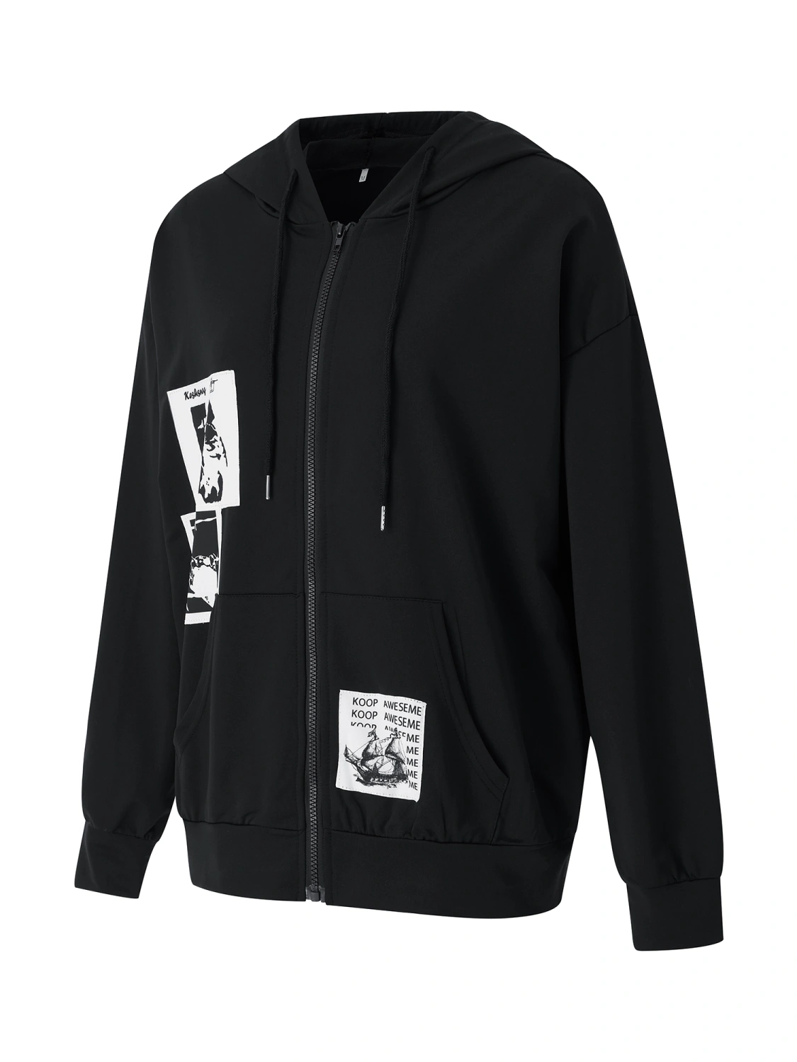 Women Hooded Sweatshirt with Smooth Zipper, Chic Letter Clothing