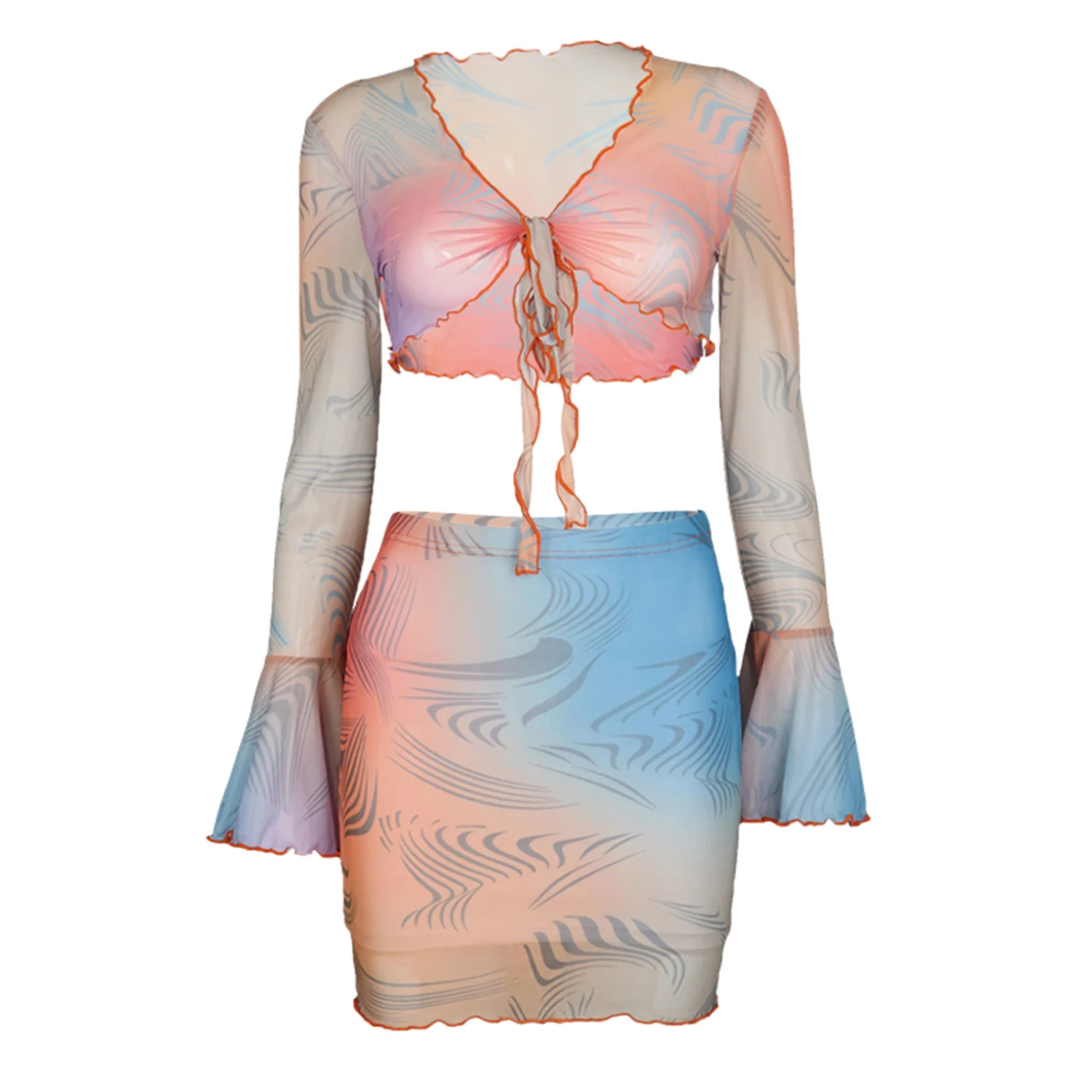 Women’s Printing Bandage Cropped Tops and Tight Short Skirt Suit