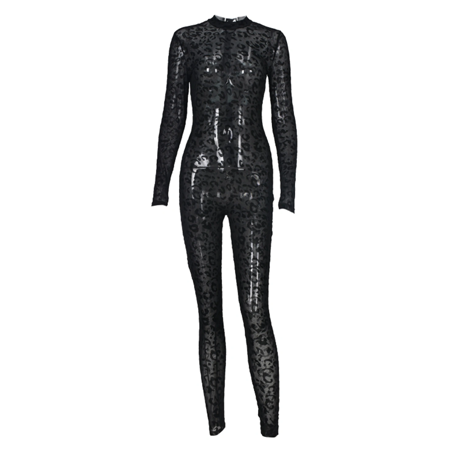 Women's O-neck High Waist Jumpsuit, Casual Leopard Printing Romper