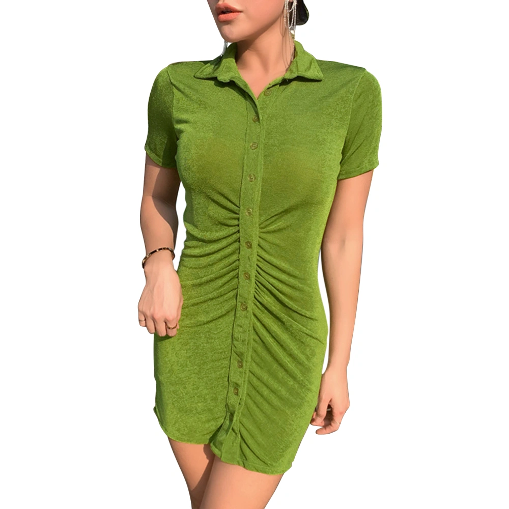 Women Fashion Short Sleeve Ruched Dress Stylish Dress for Ladies