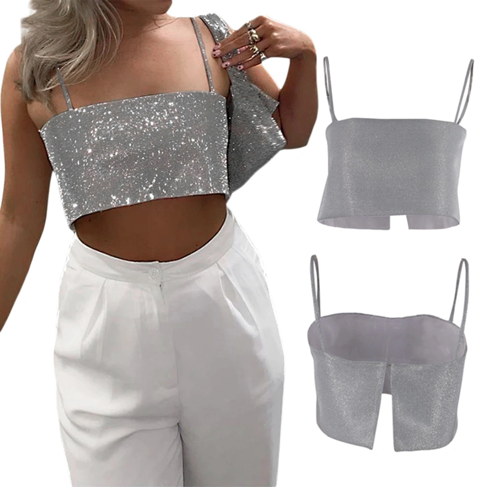 Sexy Women Club Sequin Camisole, Low Cut Suspender Tops Tank 