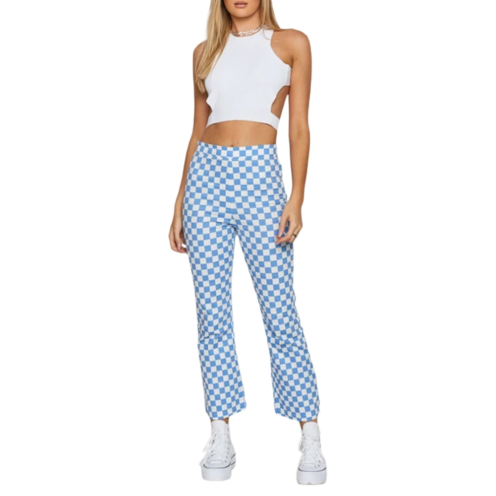 Women Casual Pants Plaid/Floral Print High Waist Slim Fit Work Pants