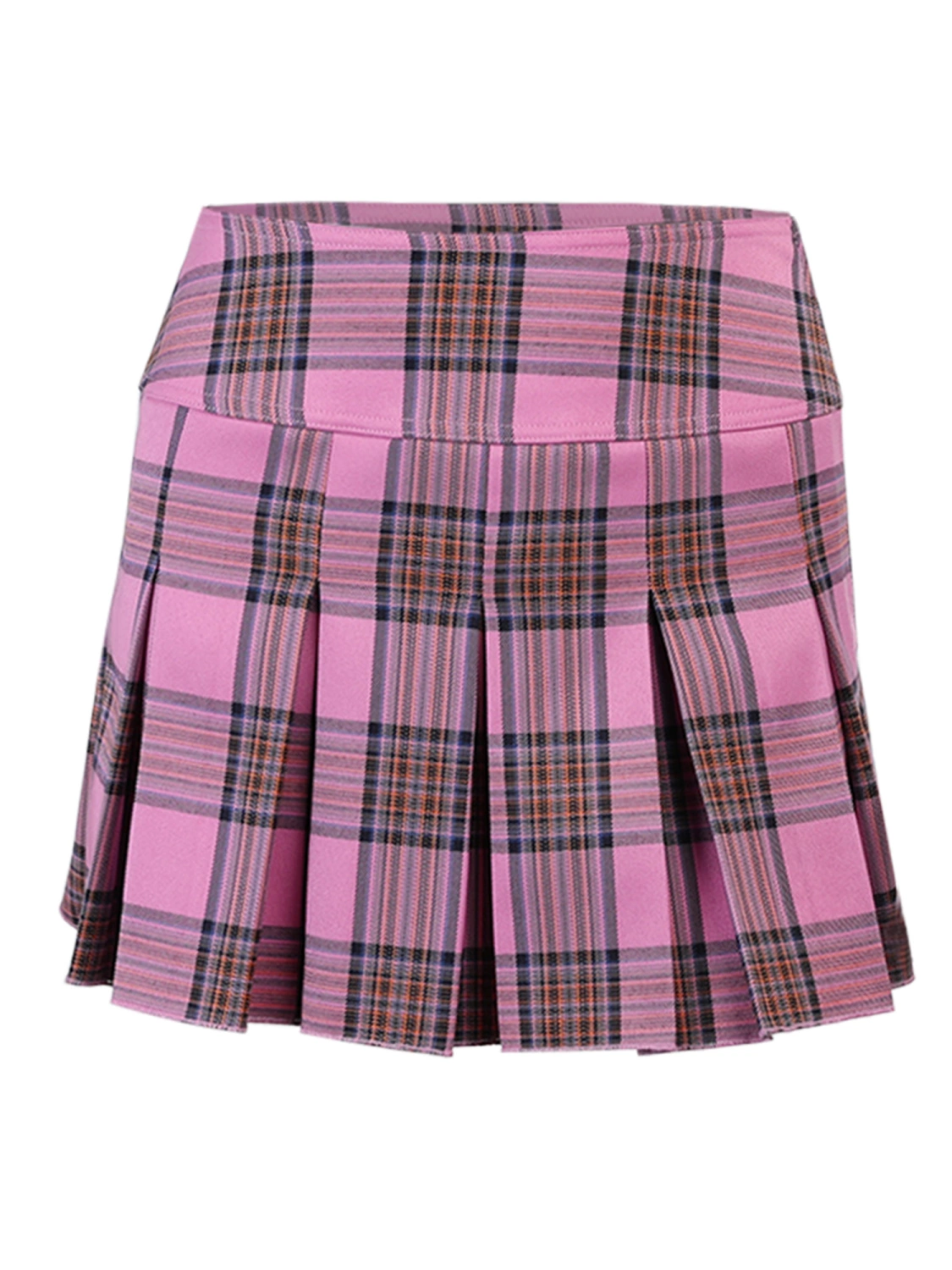 Women's High Waist Color Block Pleated Checkered Mini Skirts