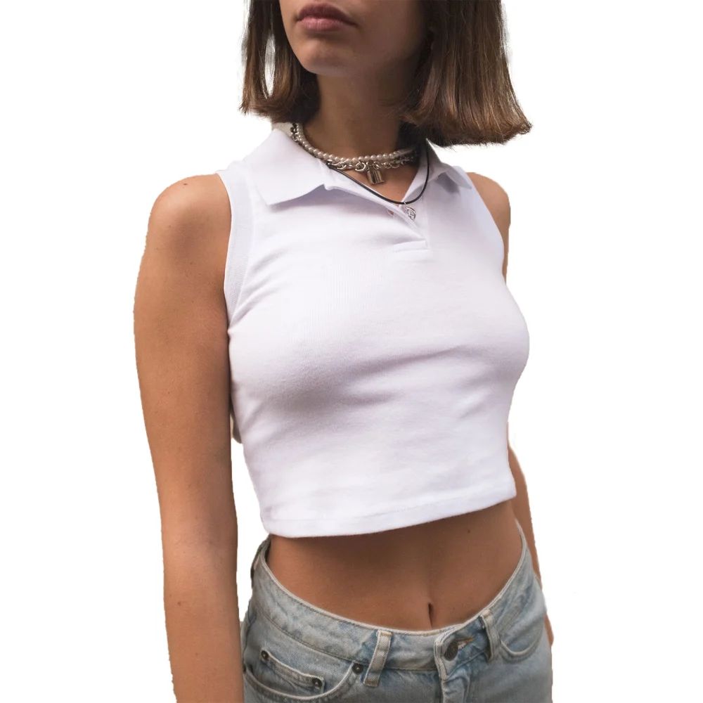 Women's Crop Tops, Sleeveless Solid Color Tops Lapel Neckline Shirt