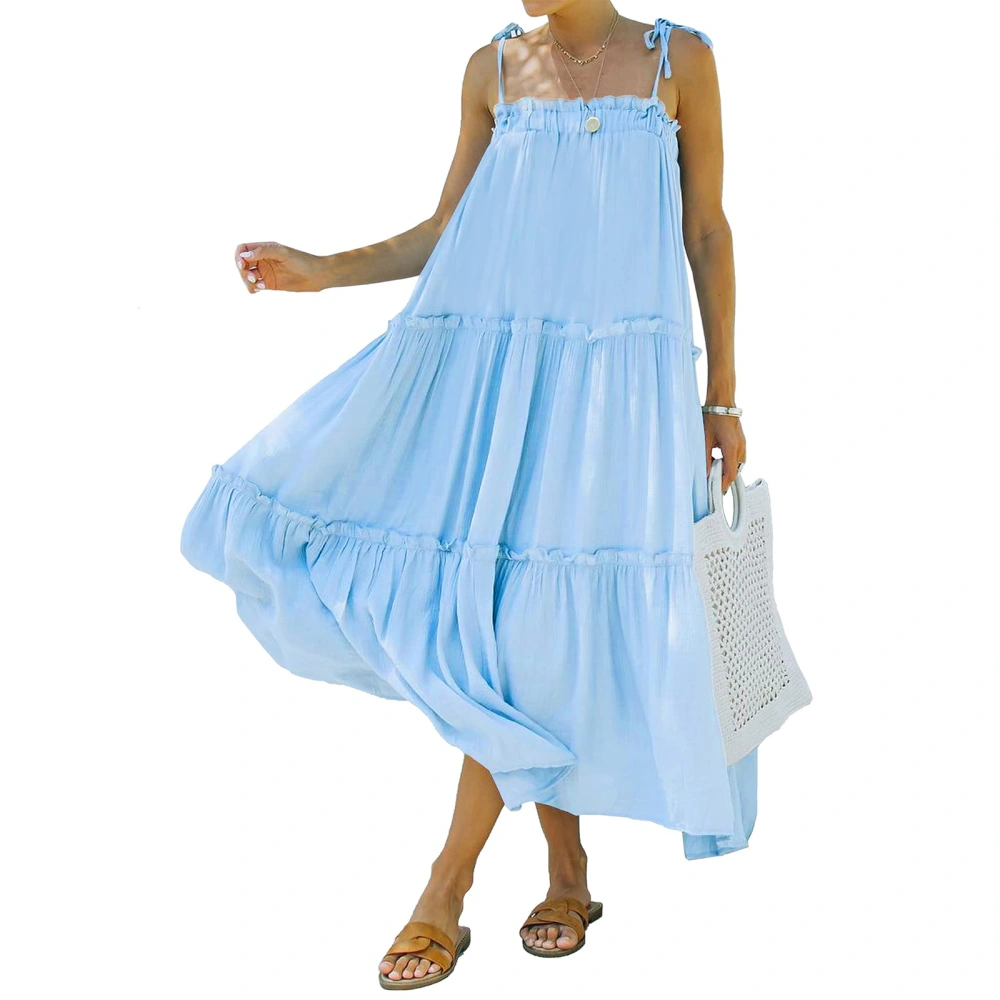 Ladies Beach Dresses Thin Straps Layered Pleated Casual Dresses 