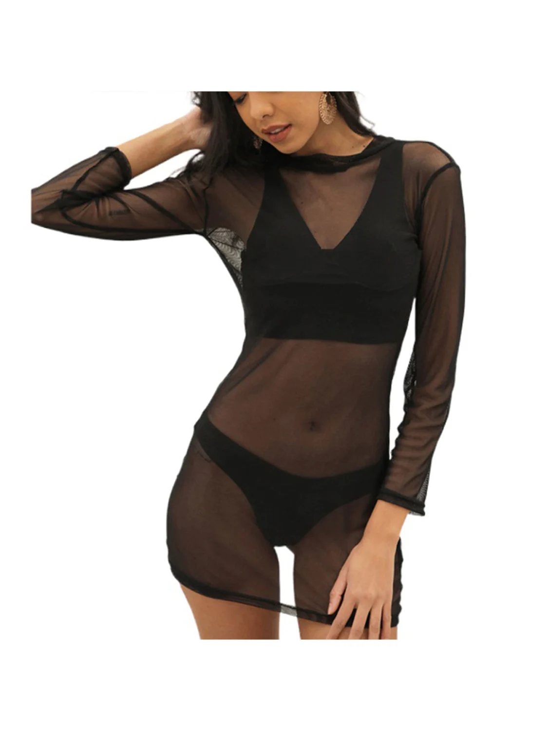Women Summer Swimsuit Cover, Solid Color Sheer Sun-Proof Dress