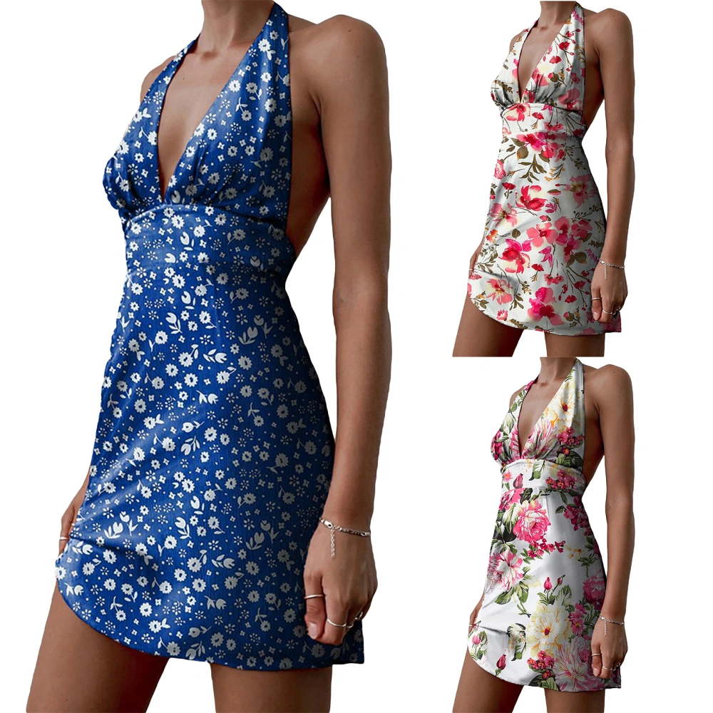 Women Sexy Dress, Floral Printing Sleeveless V-neck One-piece