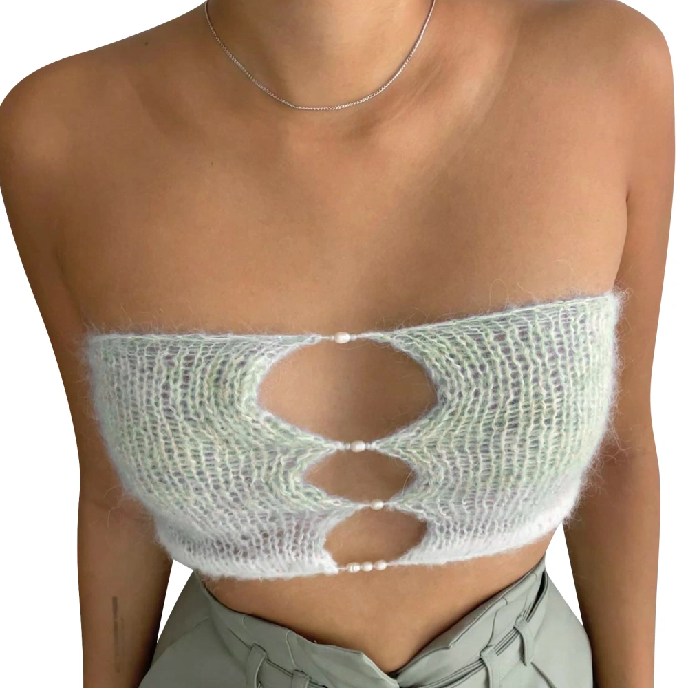 Women Knitted Tube Tops Solid Color Strapless Cutout Wrap Chest Vest