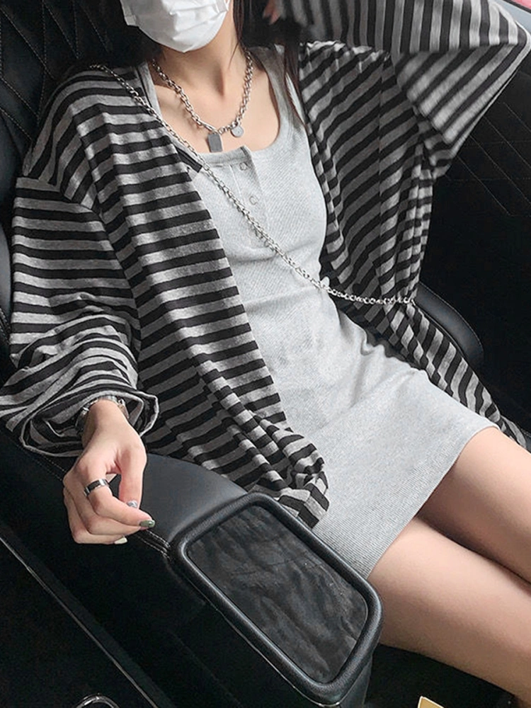 Women's Striped Print Cardigan, Long Sleeve Button Down Loose Tops