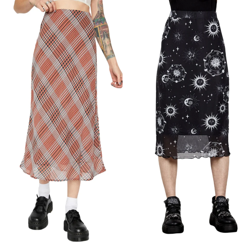 Women Double-layered Half-length Skirt with Chic Print, High Waist