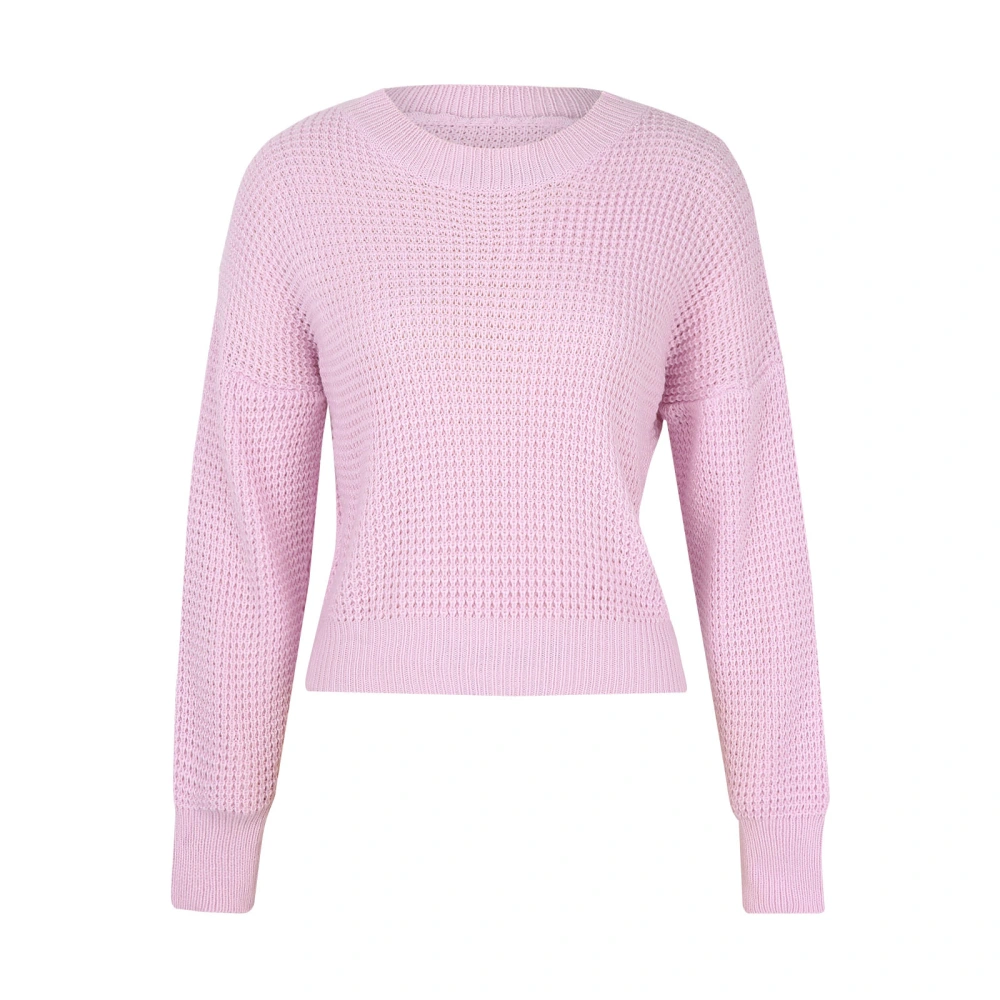 Female Knitwear, Solid Color Round Neck Long Sleeve Sweater Tops