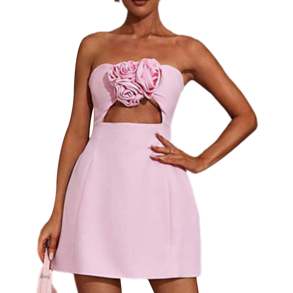 Women Flowers Strapless Dress Summer Cutout Backless Mini Party Dress 