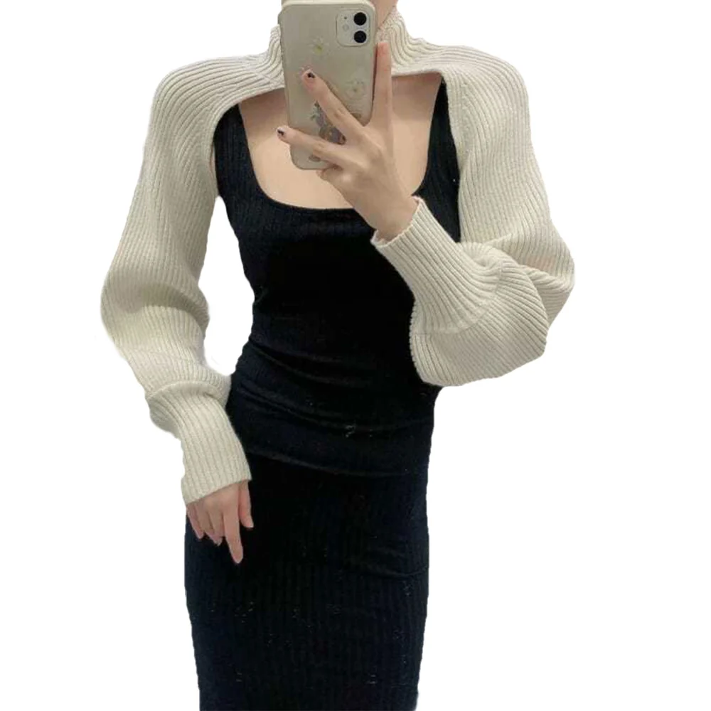 Women Crop Tops, Solid Color Long Sleeves Turtleneck Knitwear