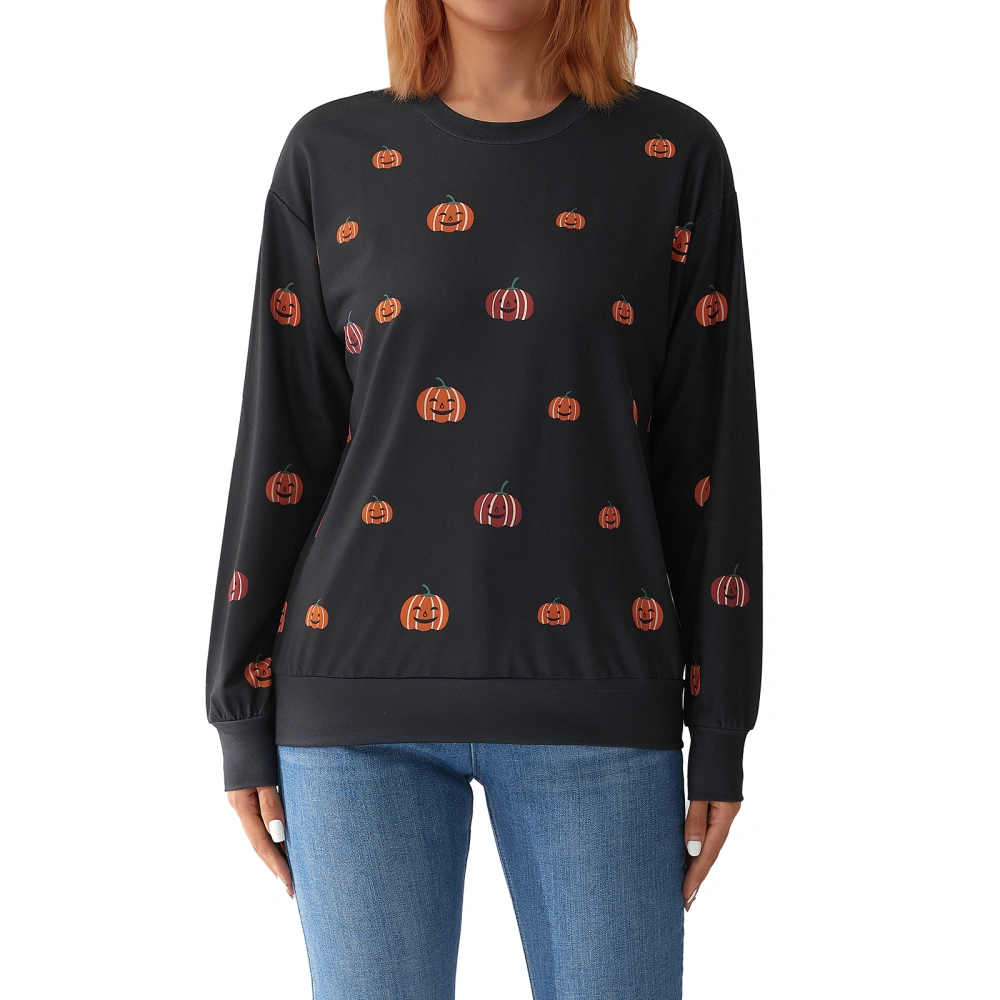 Women Pullover Sweatshirts Pumpkin Printed Casual Long Sleeve Tops 