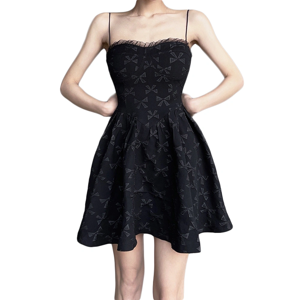 Women Sleeveless Dress with Bow Pattern, Lace Patchwork Clothing