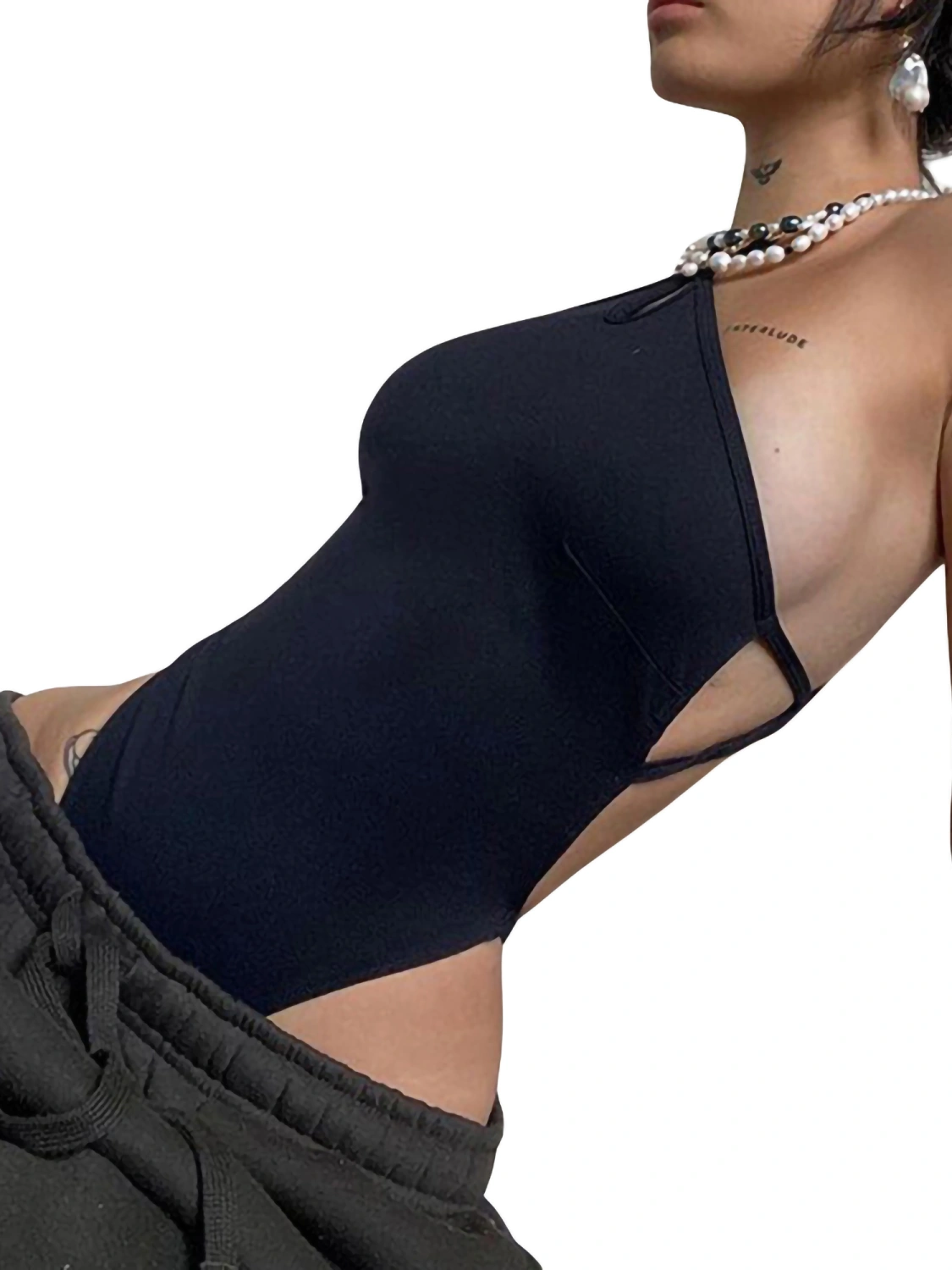 Women Halter Bodysuit Solid Color Backless Bandage Romper Clothes