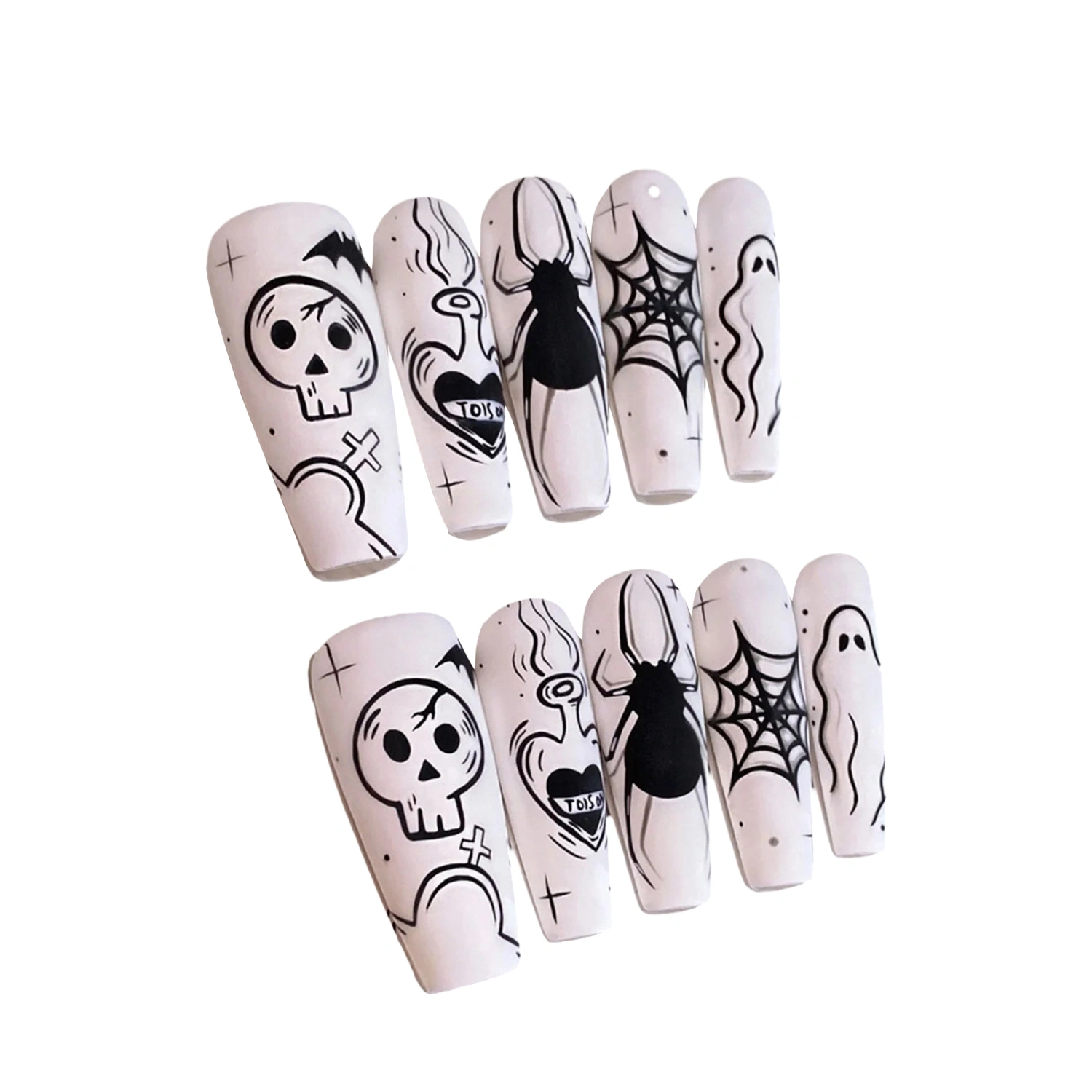 Gothic Artificial Nails Set Natural False Nail Full Cover Skull Nail Tips for Women Manicure Kit