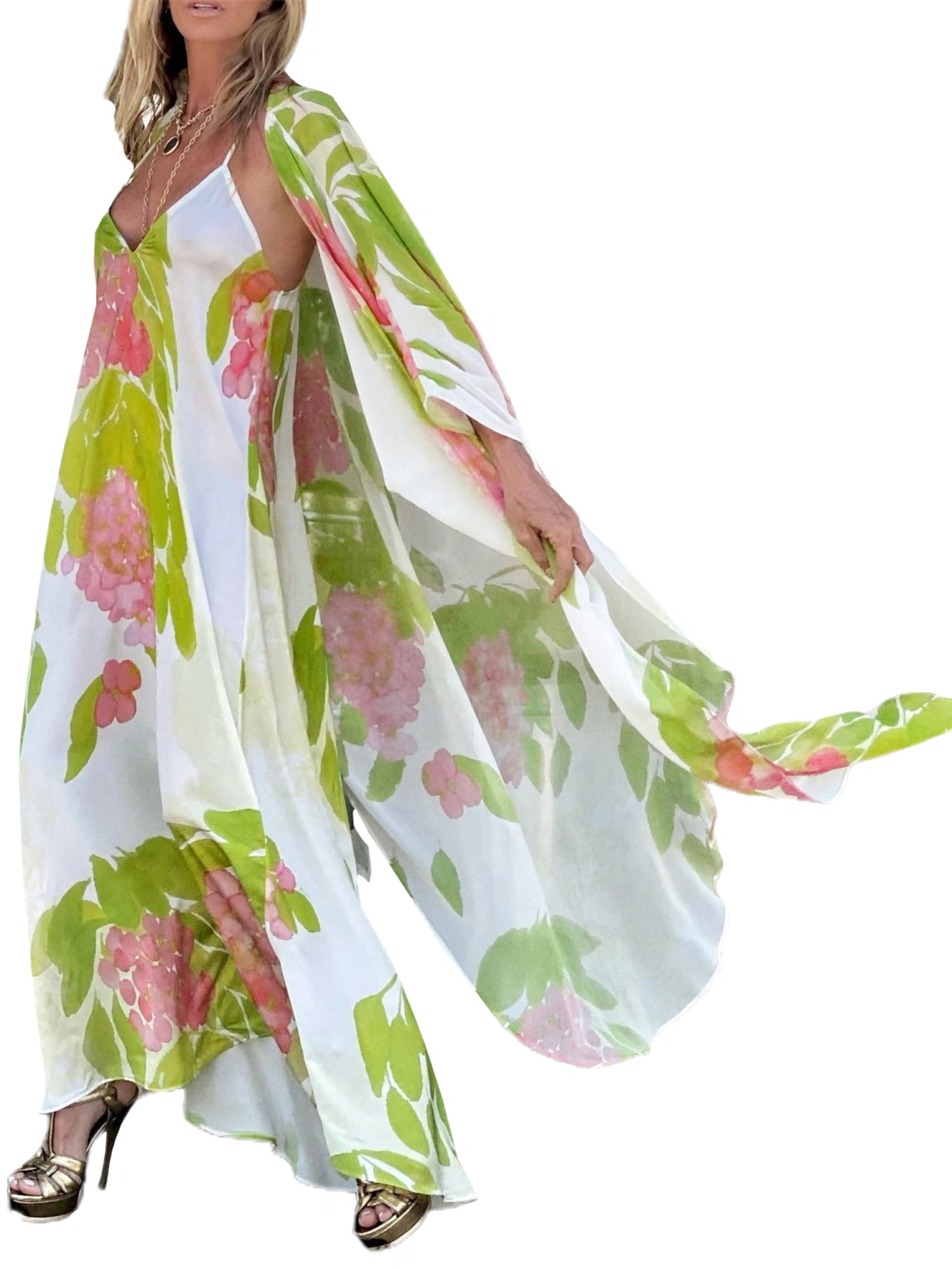 Women's Swimsuit Cover Ups, Open Front Floral/Fruit Print Beach Kimono