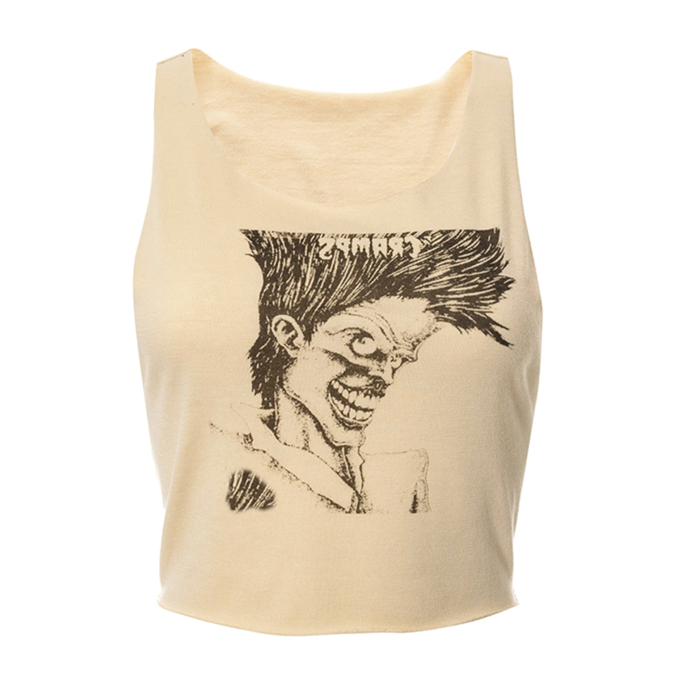 Women Round Neck Tank Tops, Sleeveless Anime Print Slim Fit Crop Tops