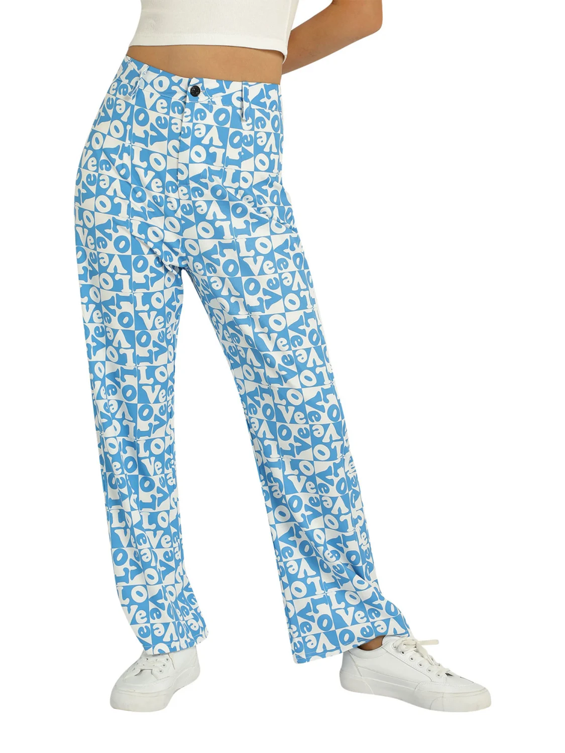 Women's Straight Leg Pants, Trendy High Waist Letter Print Pants