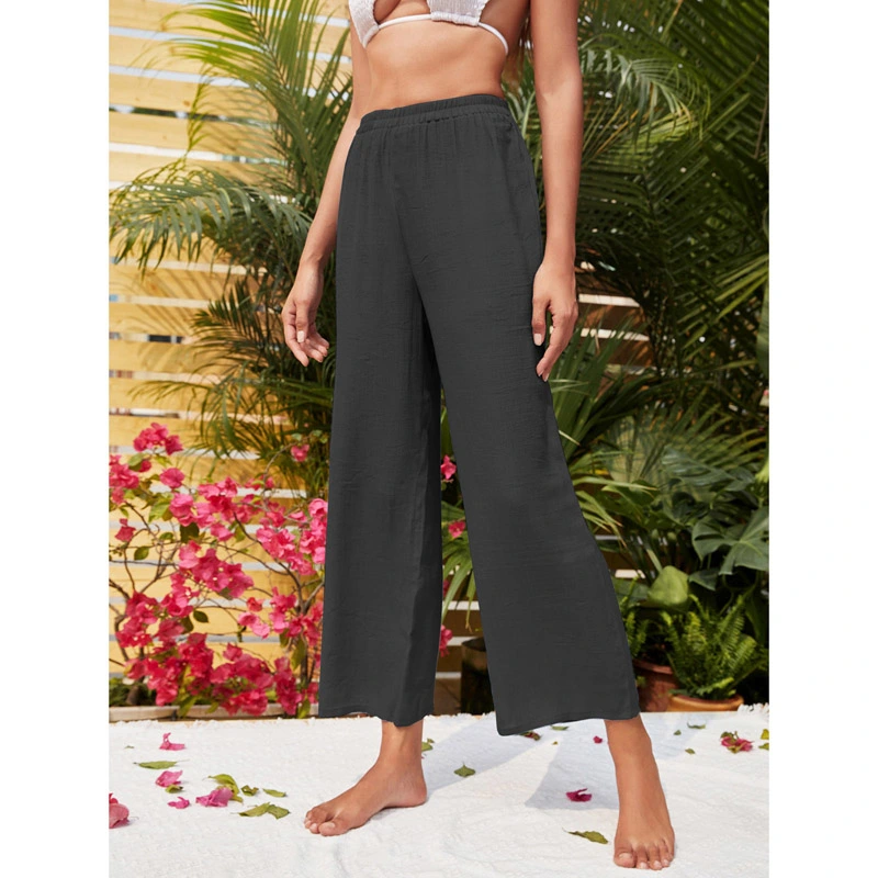 Women's Pants Solid Color Loose-fitting Beach Cropped Trousers 