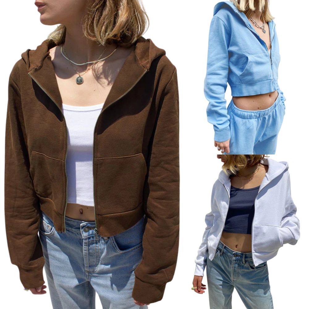 Women’s Zip Hoodies, Solid Color Long Sleeve Regular Fit Sweatshirts