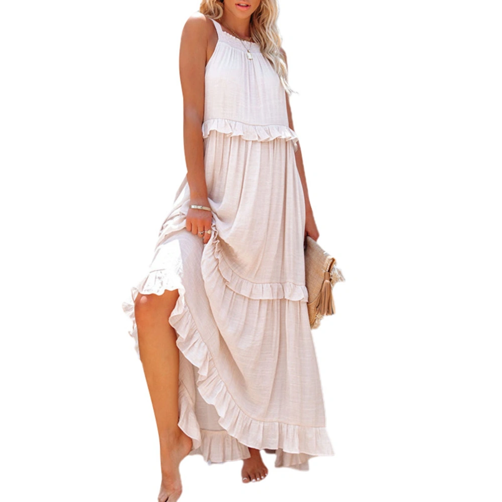 Women Tank Dress, Solid Color Square-Neck One-Piece with Ruffled Hem