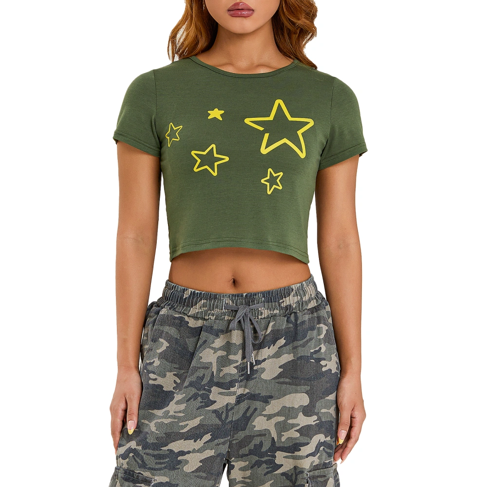 Women's Summer T-Shirts, Fashion Short Sleeve Star Print Crop Tops