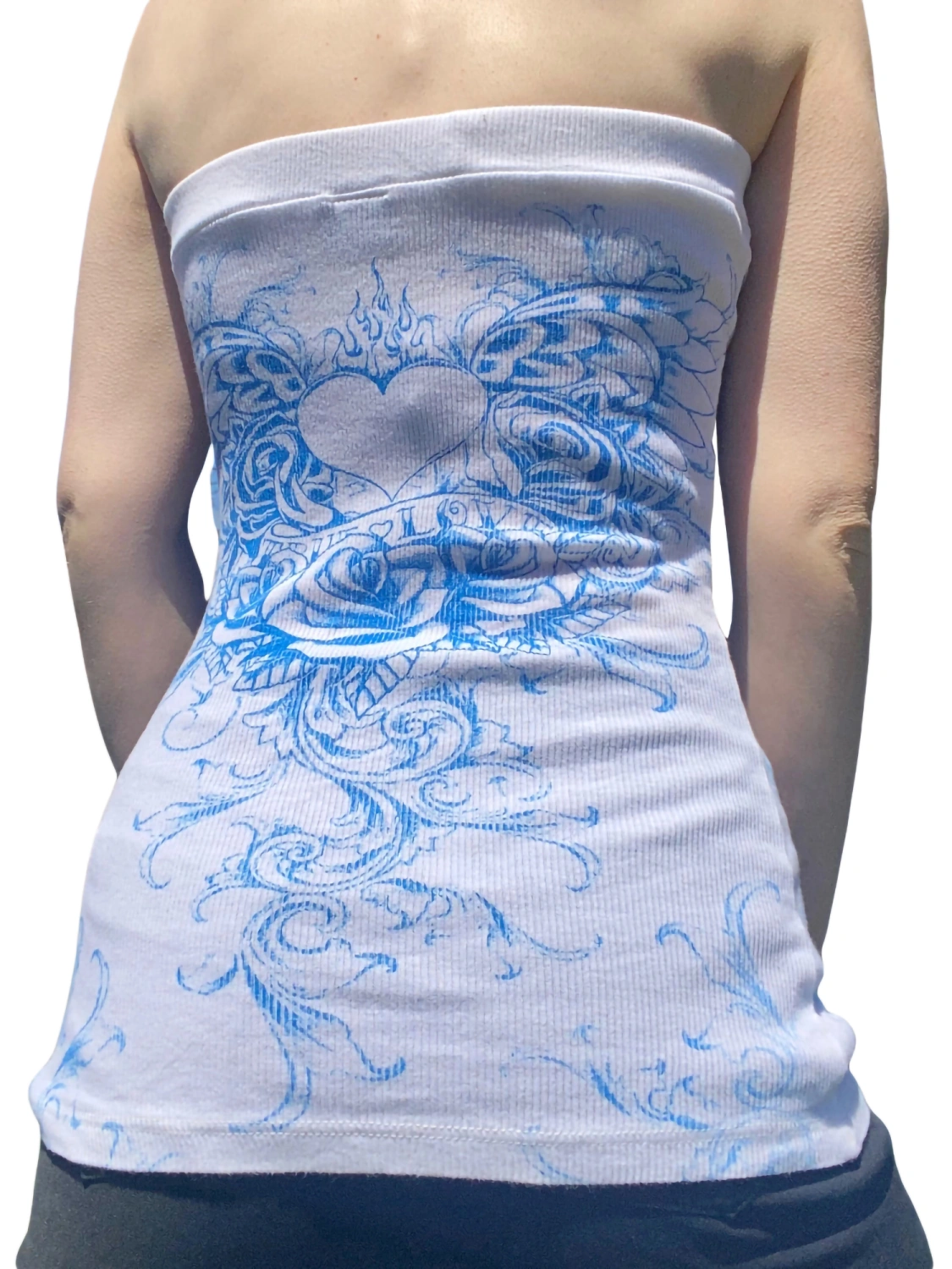 Women's Long Tube Tops, Strapless Rose Heart Print Bandeau Tops