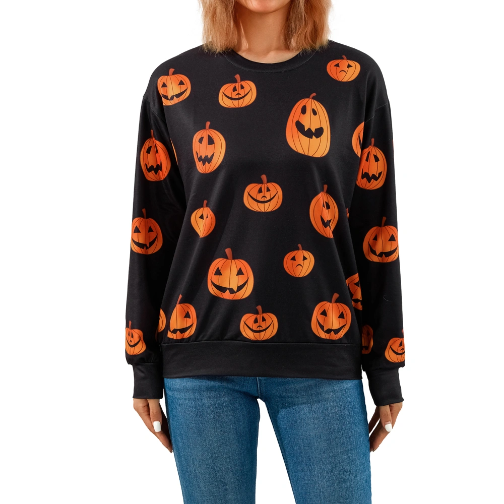 Women's Spring Autumn Long Sleeve O Neck Pumpkin Print Sweatshirt