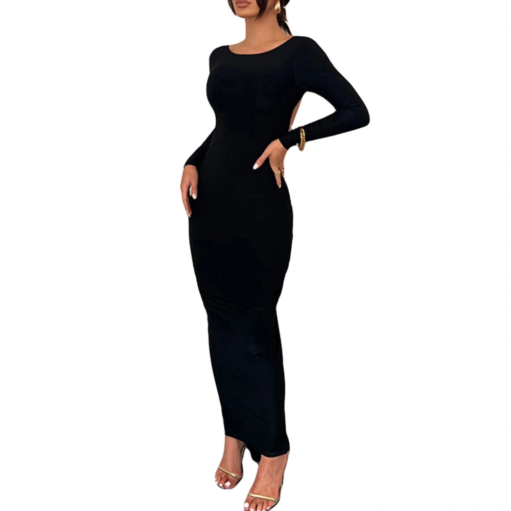 Women's Spring Autumn Black Long Sleeve Backless Bodycon Dress