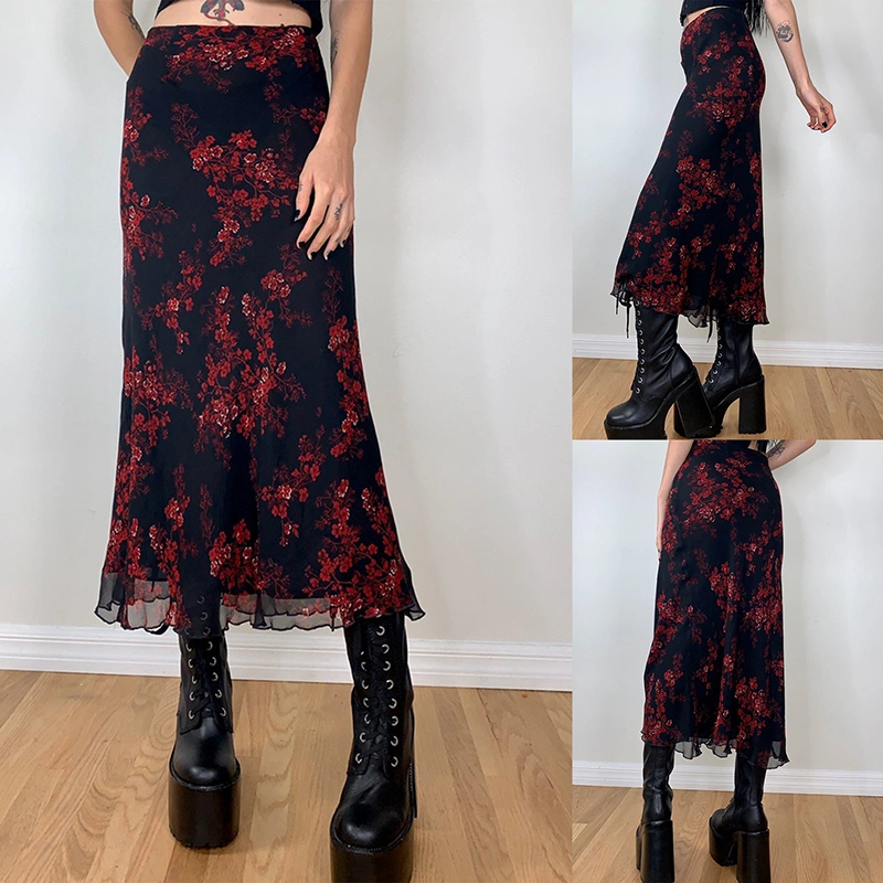 Women Long Skirt, Vintage Elegant Flower Summer Fall Skirt for Casual