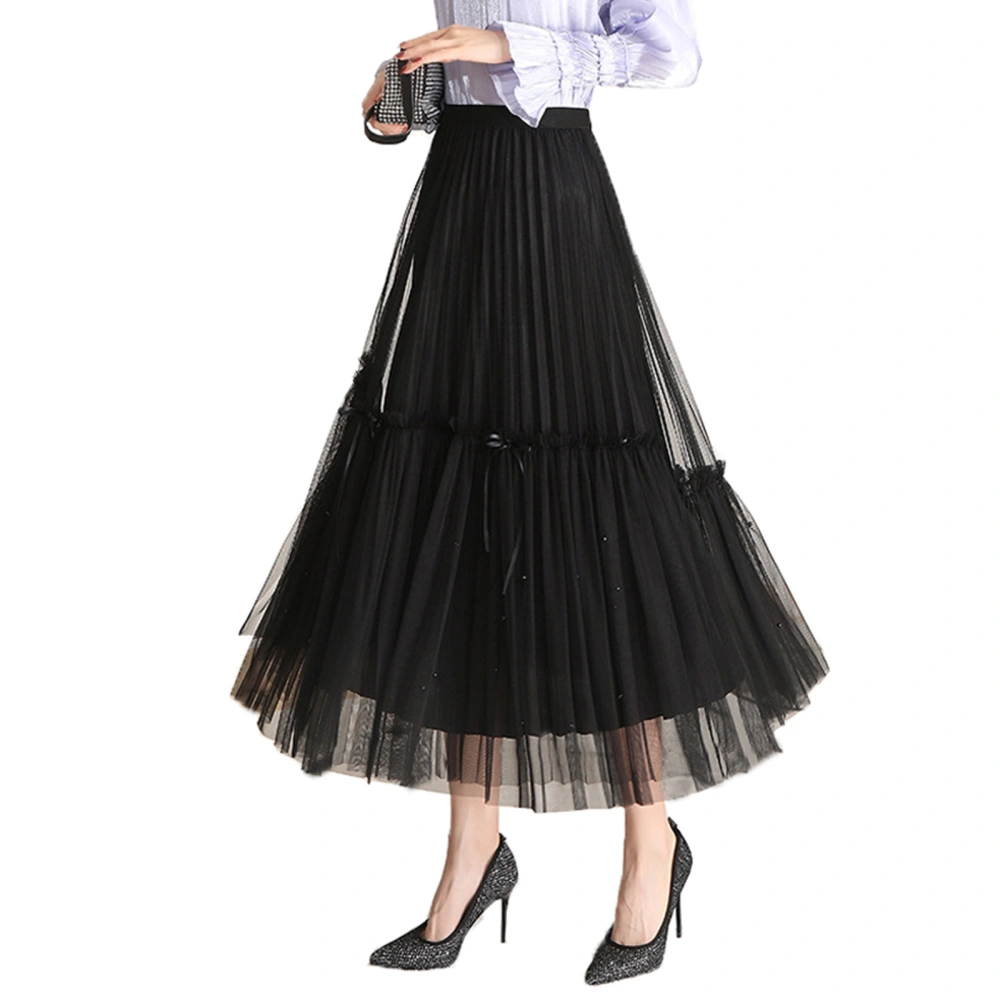 Women Long Skirt with Mesh Decoration, Bow Sweet Summer Clothing