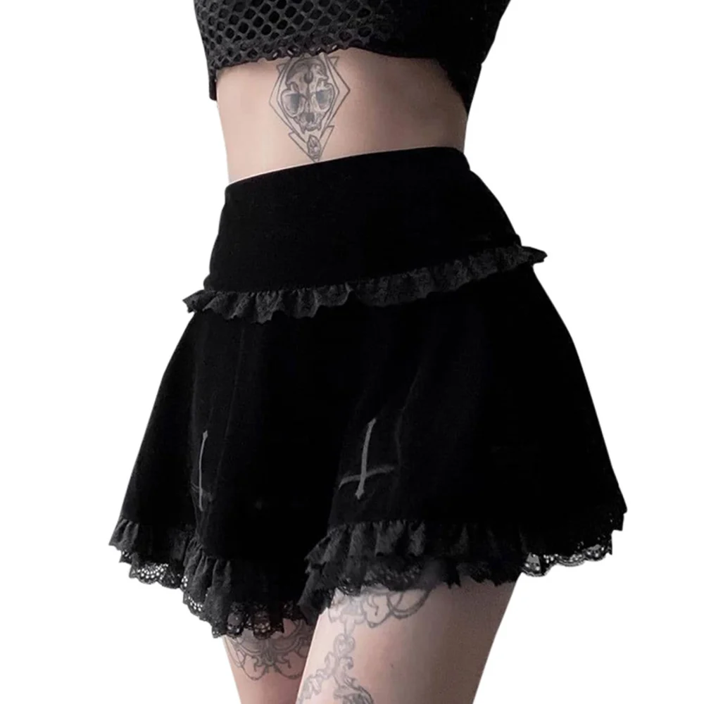 Women Fashion Cross Embroidery Skirt Ladies Stylish Lace Trim Skirt