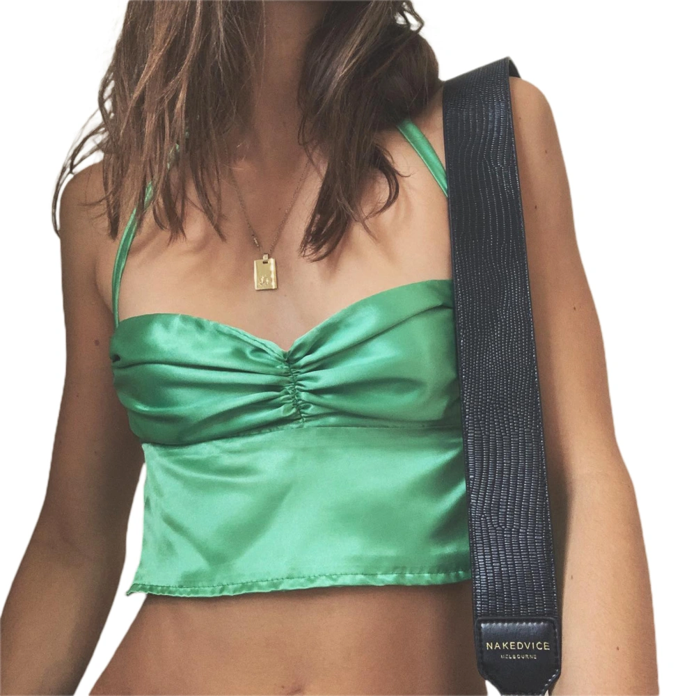 Women Summer Crop Tops, Halter Neck Sleeveless Pleated Chest Vest