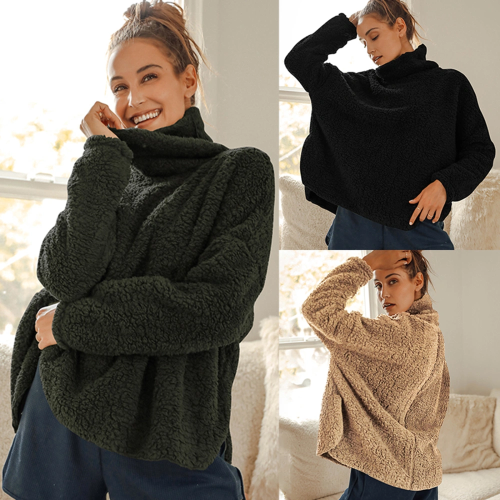 Women Loose Style Sweater, Solid Color Turtleneck Knitted Pullover