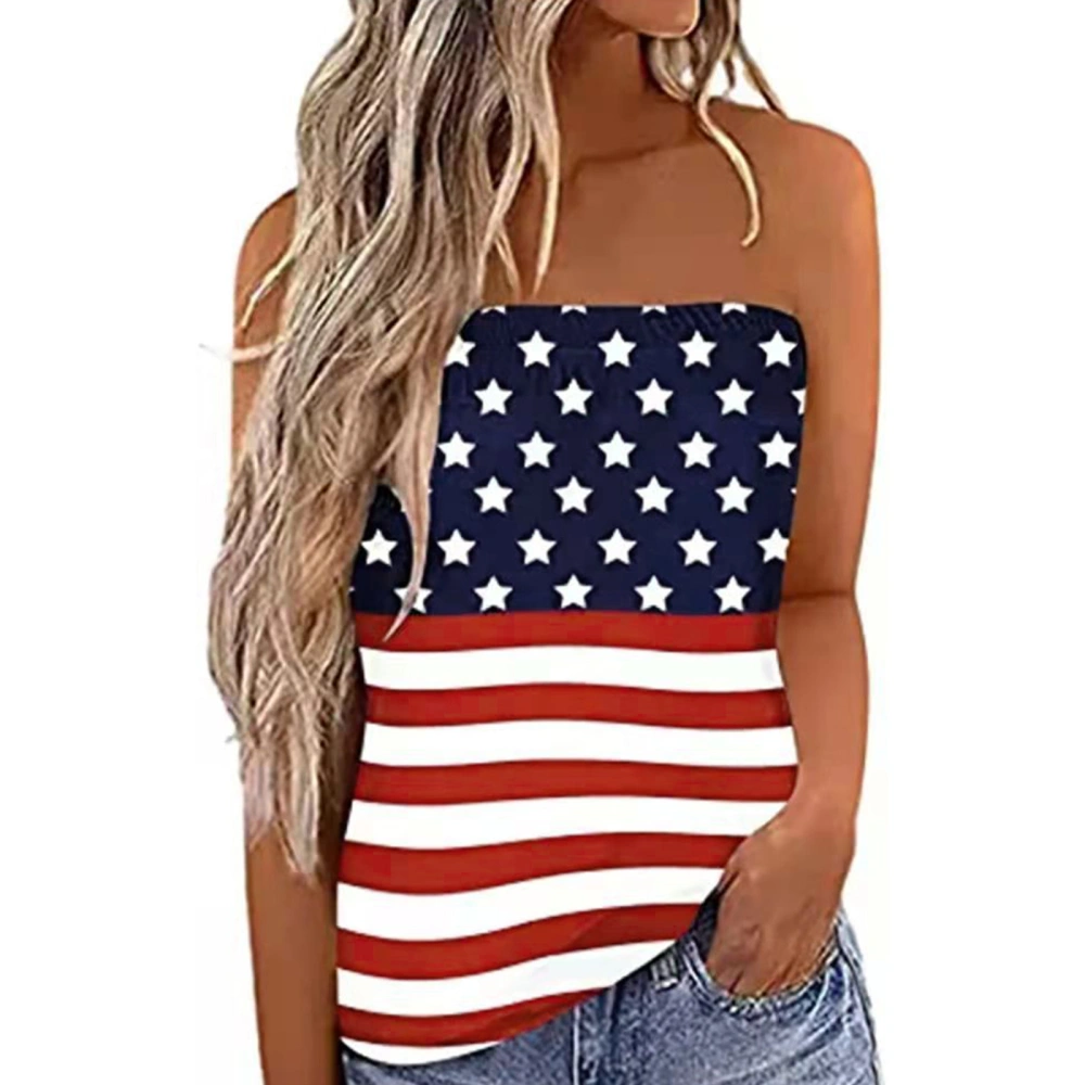 Women's Tube Tops, Strapless Solid Color/Stripes/Flag Print Tank Tops