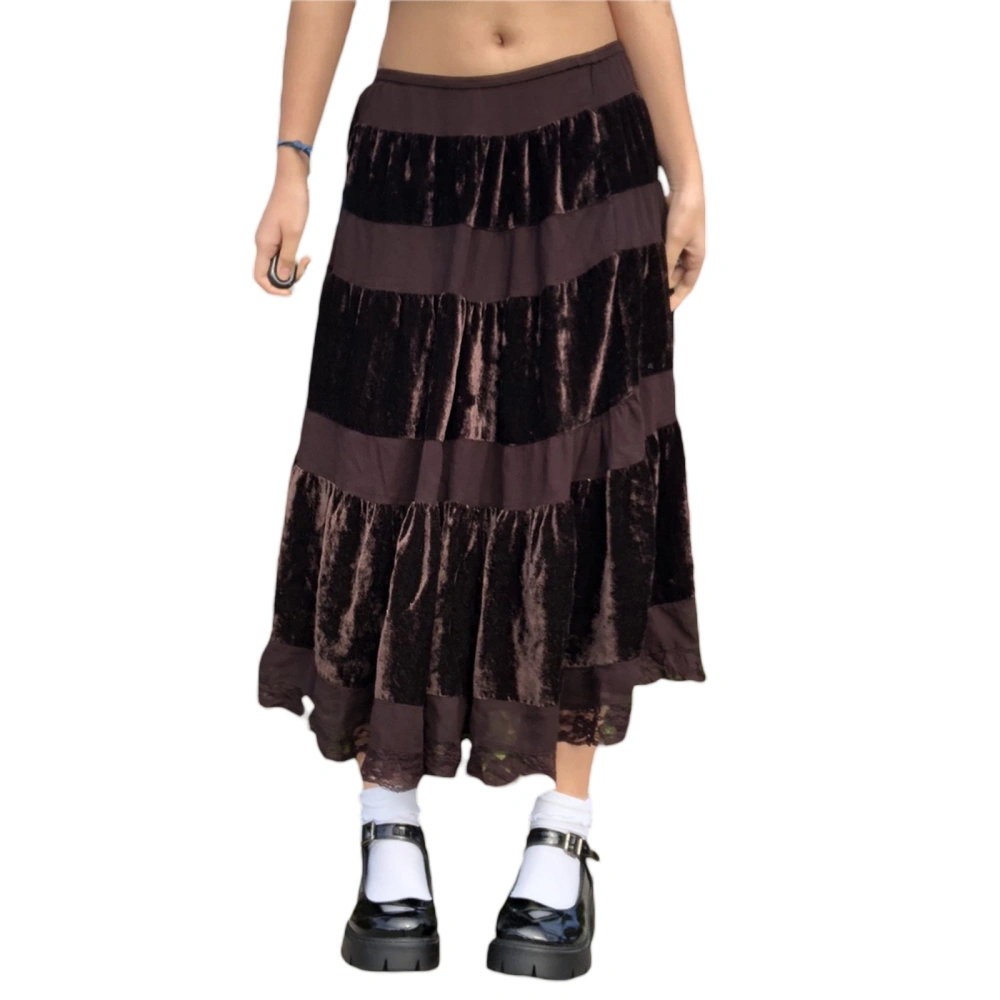 Women's Skirt, All-match Patchwork Lace Hem Female Midi Skirt