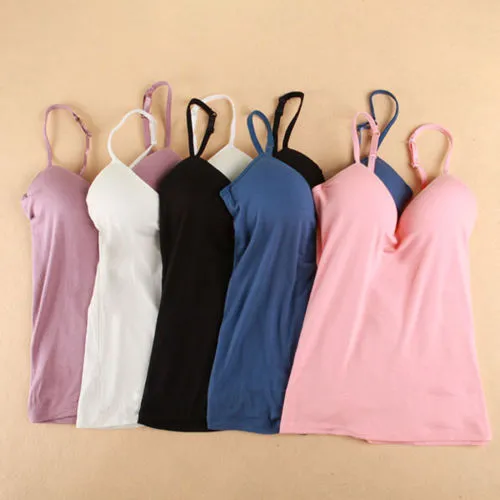 Women Top Shirt Solid Color Slim Deep V-Neck Crop Padded Top Summer Hot Camisole