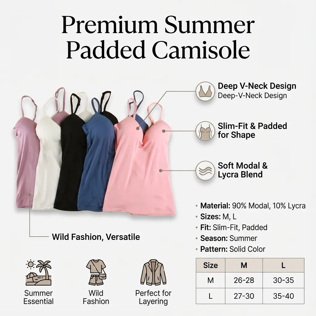 Women Top Shirt Solid Color Slim Deep V-Neck Crop Padded Top Summer Hot Camisole
