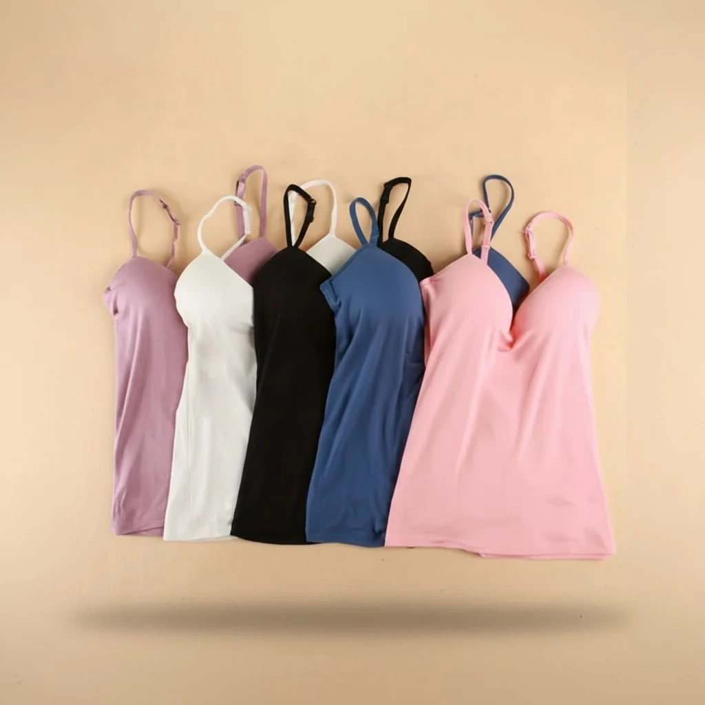 Women Top Shirt Solid Color Slim Deep V-Neck Crop Padded Top Summer Hot Camisole