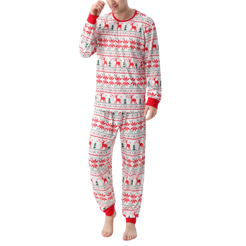 Christmas Family Matching Pajamas Set, Elk Print Tops with Pants